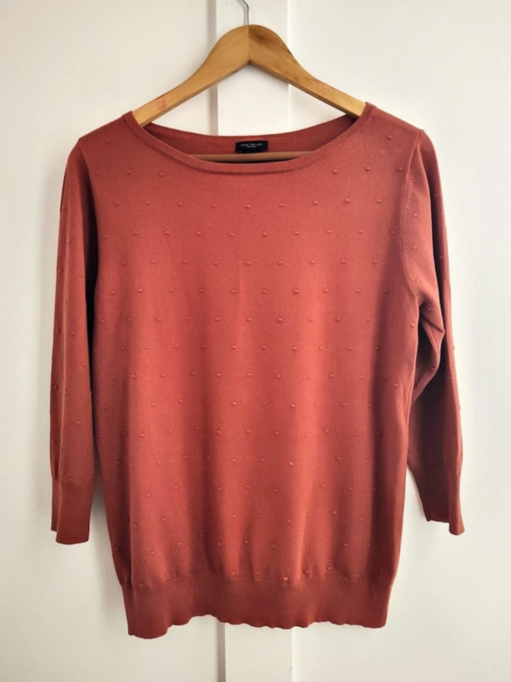 Ann Taylor Women's Pumpkin Swiss Dot Fall Transition 3/4 Sleeve Sweater | Large